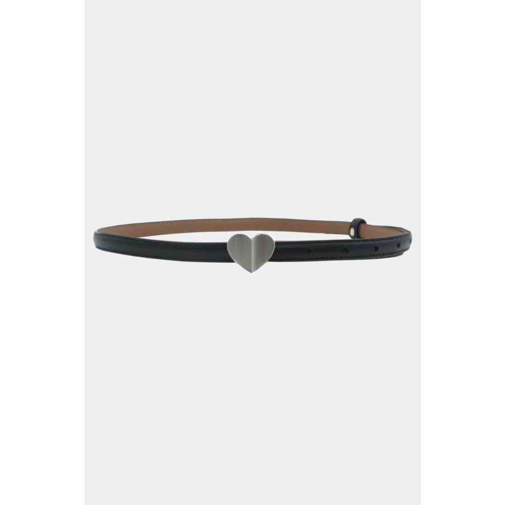 Voodoo Vixen - Silver Heart Buckle Skinny Taillengürtel - Schwarz